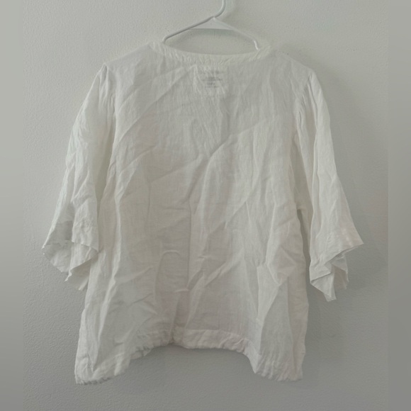 Karyn Seo Roxy Tonal Floral Embroidered V-Neck Linen Elbow Sleeve Boxy Top Small - Picture 2 of 11